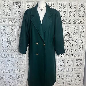 Vintage Jofeld Emerald Green Wool Blend Double Breasted Trench Coat Sz Large